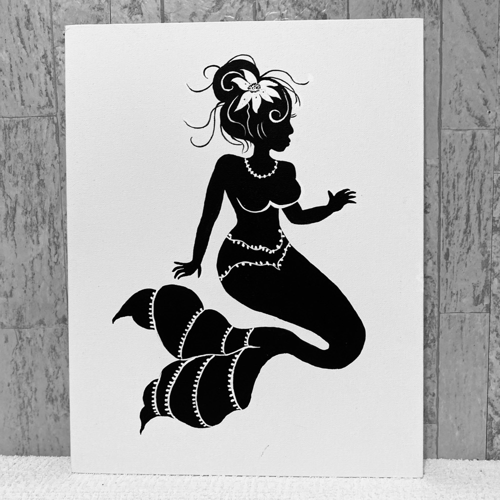 Mermaid hand crafted black silhouette acrylic painting 11X14” wall Art craft - Picture 6 of 7